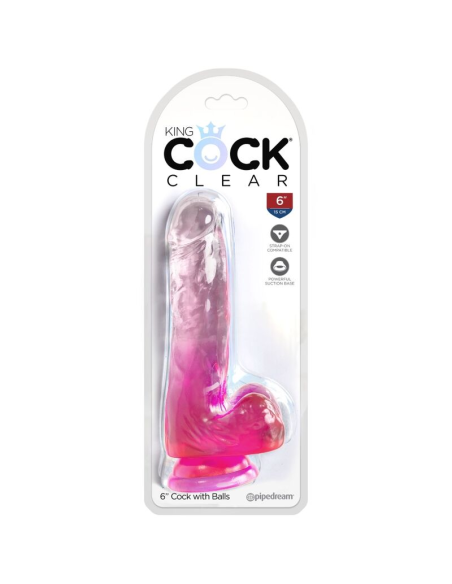 KING COCK - CLEAR PENE REALÍSTICO CON TESTÍCULOS 13.5 CM ROSA