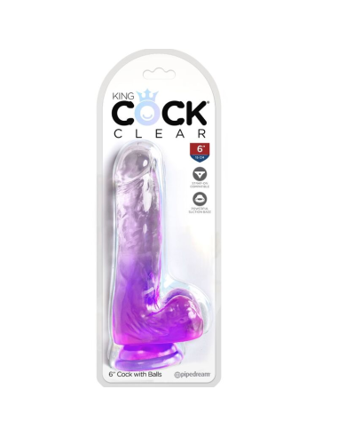 KING COCK - CLEAR PENE REALÍSTICO CON TESTÍCULOS 13.5 CM MORADO