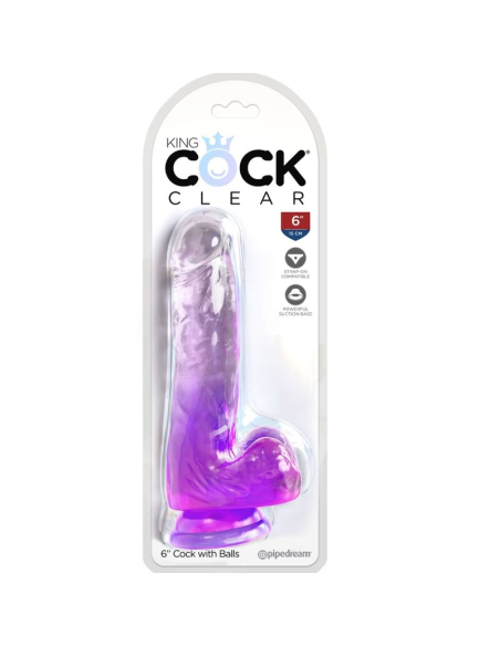 KING COCK - CLEAR PENE REALÍSTICO CON TESTÍCULOS 13.5 CM MORADO
