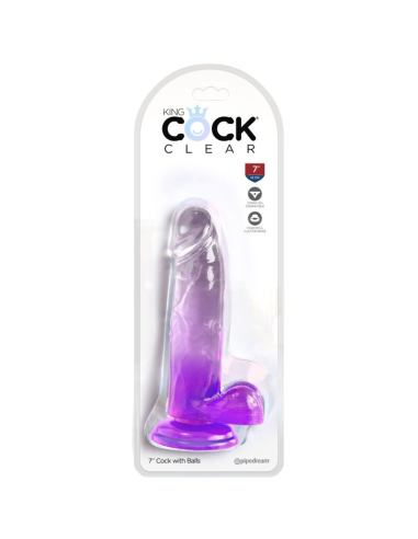 KING COCK - CLEAR PENE REALÍSTICO CON TESTÍCULOS 15.2 CM MORADO