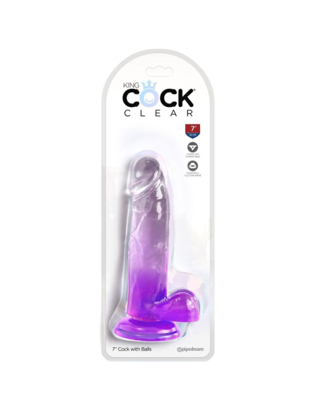 KING COCK - CLEAR PENE REALÍSTICO CON TESTÍCULOS 15.2 CM MORADO