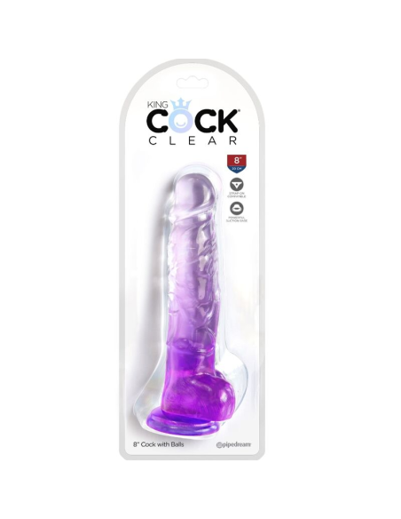 KING COCK - CLEAR PENE REALÍSTICO CON TESTÍCULOS 16.5 CM MORADO