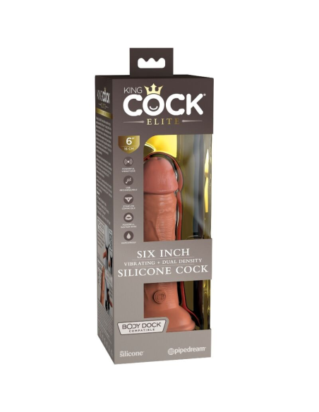 KING COCK - ÉLITE DILDO REALÍSTICO VIBRADOR and SILICONA 15.2 CM CARAMELO