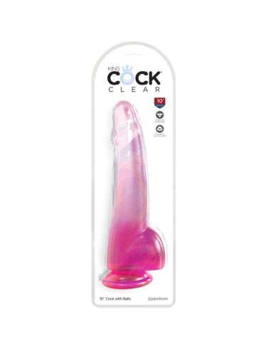 KING COCK - CLEAR DILDO CON TESTÍCULOS 19 CM ROSA