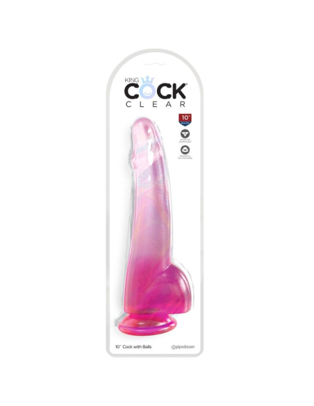 KING COCK - CLEAR DILDO CON TESTÍCULOS 19 CM ROSA