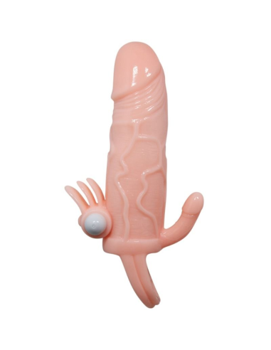 BAILE - BRAVE MAN FUNDA PENE ANAL Y CLITORIS VIBRADOR 16.5 CM NATURAL