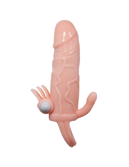 BAILE - BRAVE MAN FUNDA PENE ANAL Y CLITORIS VIBRADOR 16.5 CM NATURAL