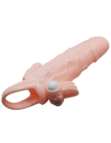 BAILE - BRAVE MAN FUNDA PENE ANAL Y CLITORIS VIBRADOR 16.5 CM NATURAL