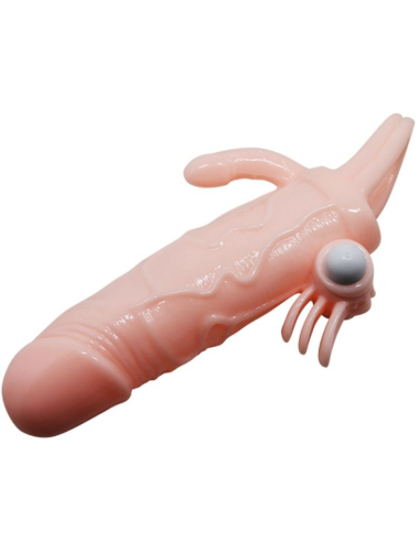 BAILE - BRAVE MAN FUNDA PENE ANAL Y CLITORIS VIBRADOR 16.5 CM NATURAL