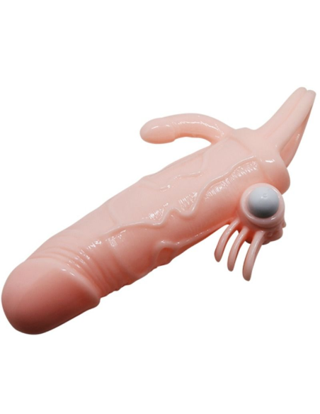 BAILE - BRAVE MAN FUNDA PENE ANAL Y CLITORIS VIBRADOR 16.5 CM NATURAL