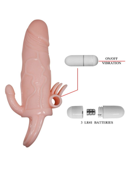 BAILE - BRAVE MAN FUNDA PENE ANAL Y CLITORIS VIBRADOR 16.5 CM NATURAL