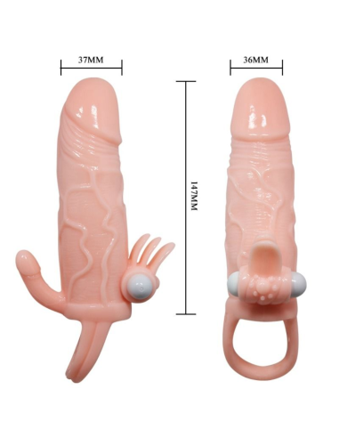 BAILE - BRAVE MAN FUNDA PENE ANAL Y CLITORIS VIBRADOR 16.5 CM NATURAL
