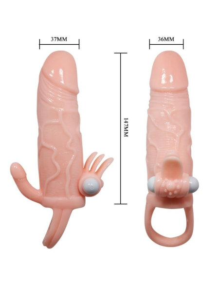 BAILE - BRAVE MAN FUNDA PENE ANAL Y CLITORIS VIBRADOR 16.5 CM NATURAL