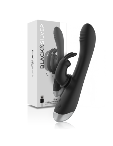 BLACKandSILVER - DJ. ADAM ESTIMULADOR RABBIT SILICONA RECARGABLE NEGRO