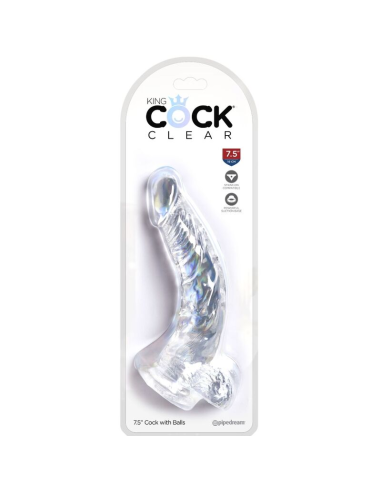 KING COCK - CLEAR PENE REALÍSTICO CURVADO CON TESTÍCULOS 16.5 CM TRANSPARENTE