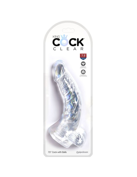 KING COCK - CLEAR PENE REALÍSTICO CURVADO CON TESTÍCULOS 16.5 CM TRANSPARENTE