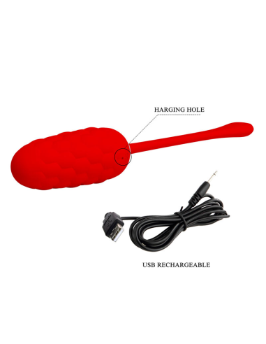 PRETTY LOVE - HUEVO VIBRADOR CON TEXTURA MARINA RECARGABLE ROJO