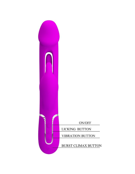 PRETTY LOVE - KAMPAS VIBRADOR RABBIT 3 EN 1 MULTIFUNCIÓN CON LENGUA FUCSIA