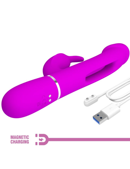 PRETTY LOVE - KAMPAS VIBRADOR RABBIT 3 EN 1 MULTIFUNCIÓN CON LENGUA FUCSIA