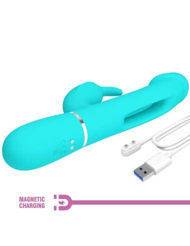 PRETTY LOVE - KAMPAS VIBRADOR RABBIT 3 EN 1 MULTIFUNCIÓN CON LENGUA VERDE AGUA