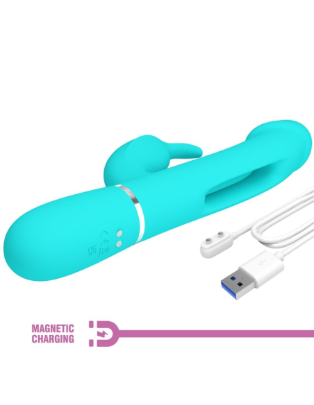 PRETTY LOVE - KAMPAS VIBRADOR RABBIT 3 EN 1 MULTIFUNCIÓN CON LENGUA VERDE AGUA