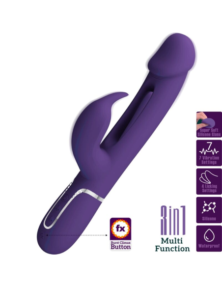 PRETTY LOVE - KAMPAS VIBRADOR RABBIT 3 EN 1 MULTIFUNCIÓN CON LENGUA VIOLETA