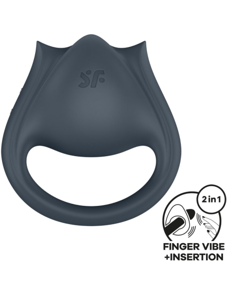 SATISFYER - PERFECT PAIR 2 MULTIVIBRADOR 2 EN 1 ANILLO PARA PENE and ESTIMULADOR DE DEDO GRIS