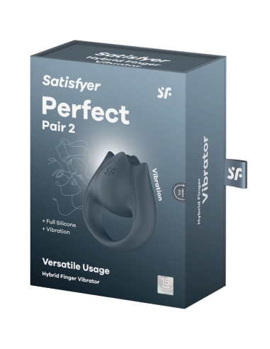 SATISFYER - PERFECT PAIR 2 MULTIVIBRADOR 2 EN 1 ANILLO PARA PENE and ESTIMULADOR DE DEDO GRIS