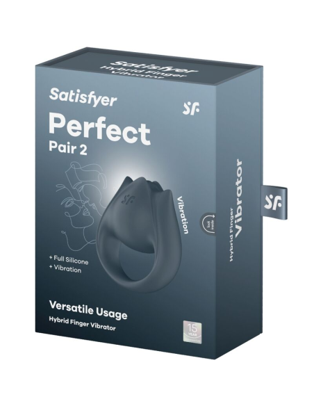 SATISFYER - PERFECT PAIR 2 MULTIVIBRADOR 2 EN 1 ANILLO PARA PENE and ESTIMULADOR DE DEDO GRIS