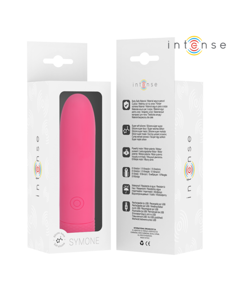 INTENSE - SYMONE BALA VIBRADORA RECARGABLE POR USB 8 VIBRACIONES ROSA 10 X 2.2 CM