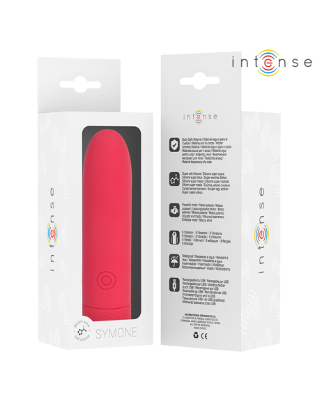 INTENSE - SYMONE BALA VIBRADORA RECARGABLE POR USB 8 VIBRACIONES ROJO 10 X 2.2 CM
