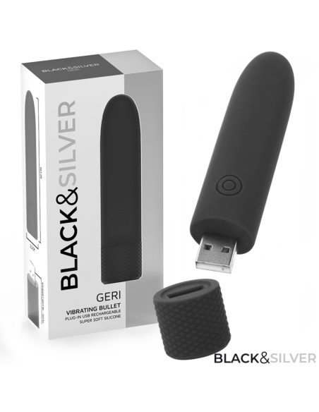 BLACK and SILVER - GERI BALA VIBRADORA RECARGABLE POR USB 8 VIBRACIONES NEGRO 10 X 2.2 CM