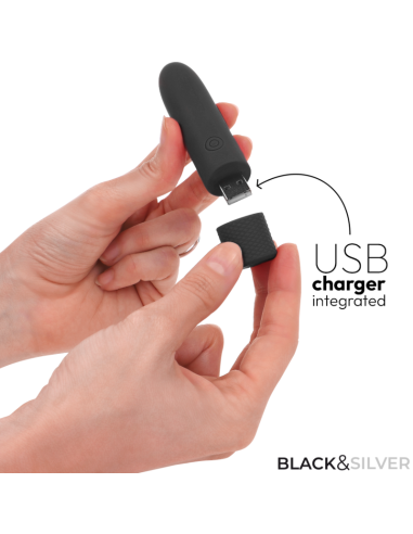 BLACK and SILVER - GERI BALA VIBRADORA RECARGABLE POR USB 8 VIBRACIONES NEGRO 10 X 2.2 CM