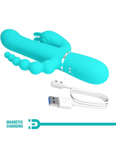 PRETTY LOVE - CAMMY TRIPLE VIBRADOR RABBIT MULTIFUNCIÓN 4 EN 1 AZUL