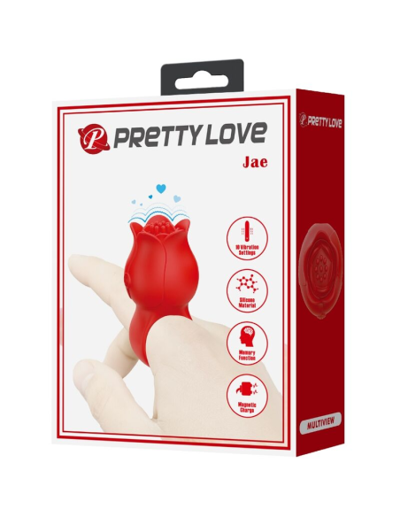 PRETTY LOVE - JAE VIBRADOR DE DEDO FORMA DE ROSA 10 VIBRACIONES ROJO