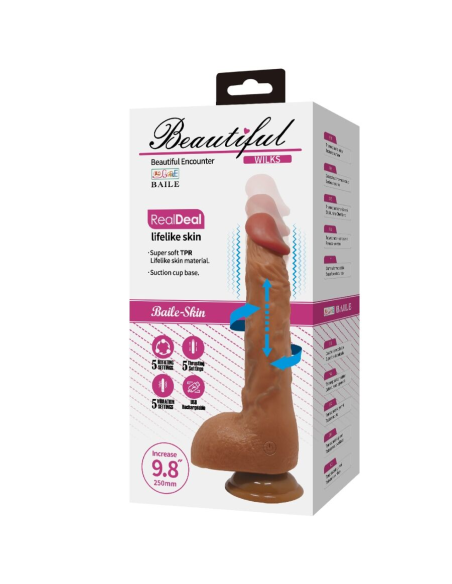 BAILE - BEAUTIFUL WILKS VIBRADOR REALÍSTICO DE 5 CONFIGURACIONES 25 CM MULATO