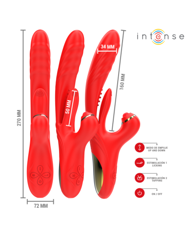 INTENSE - ROSALIA VIBRADOR MULTIFUNCIÓN 3 EN 1 ROJO