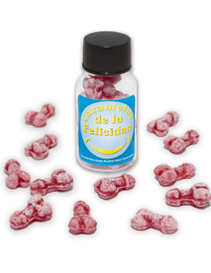 DIABLO PICANTE - BOTE 12 CARAMELOS DE LA FELICIDAD FORMA PENE FRESA-CEREZA