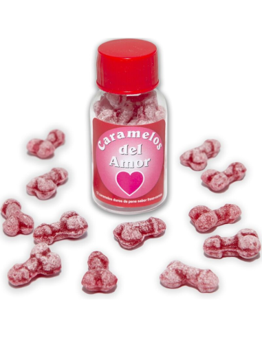 DIABLO PICANTE - 12 CARAMELOS DEL AMOR FORMA PENE FRESA-CEREZA