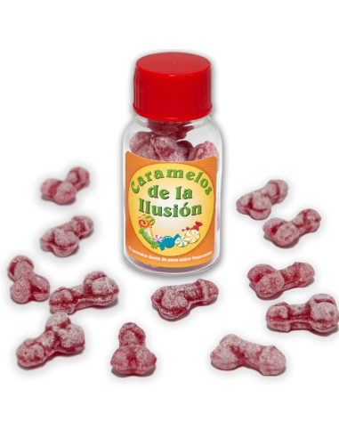 DIABLO PICANTE - 12 CARAMELOS DE LA ILUSIÓN FORMA PENE FRESA-CEREZA