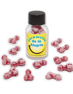 DIABLO PICANTE - 12 CARAMELOS DE LA ALEGRÍA FORMA PENE FRESA-CEREZA