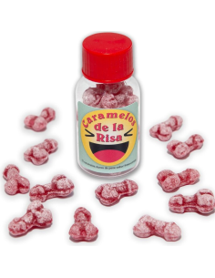 DIABLO PICANTE - 12 CARAMELOS DE LA RISA FORMA PENE FRESA-CEREZA