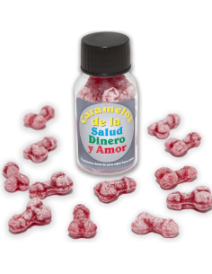 DIABLO PICANTE - 12 CARAMELOS DE LA SALUD-DINERO-AMOR FORMA PENE FRESA-CEREZA