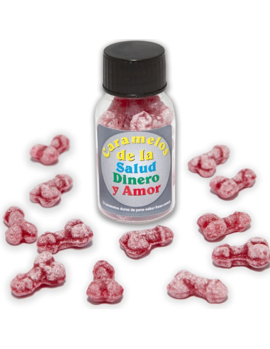 DIABLO PICANTE - 12 CARAMELOS DE LA SALUD-DINERO-AMOR FORMA PENE FRESA-CEREZA