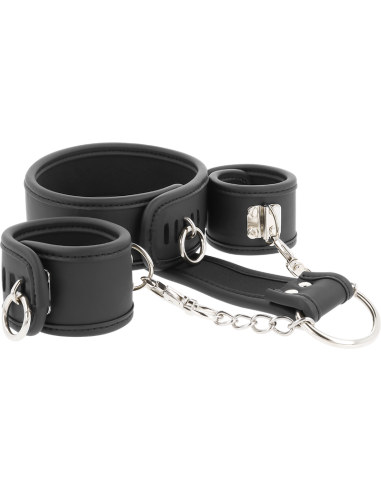 FETISH SUBMISSIVE - COLLAR Y ESPOSAS CUERO VEGANO CON FORRO DE NEOPRENO