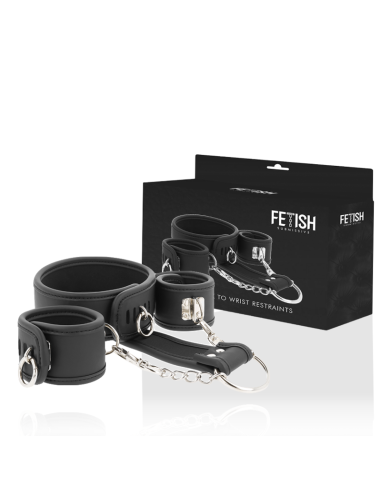 FETISH SUBMISSIVE - COLLAR Y ESPOSAS CUERO VEGANO CON FORRO DE NEOPRENO