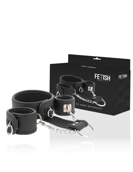 FETISH SUBMISSIVE - COLLAR Y ESPOSAS CUERO VEGANO CON FORRO DE NEOPRENO