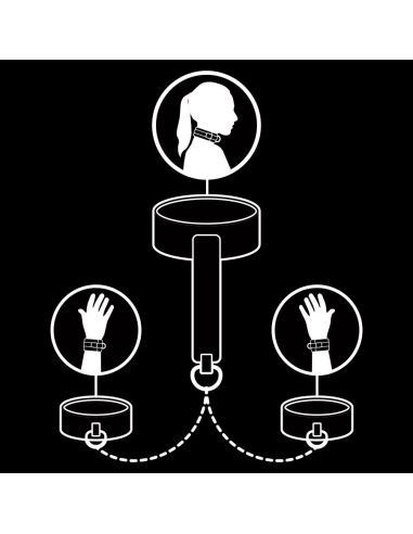 FETISH SUBMISSIVE - COLLAR Y ESPOSAS CUERO VEGANO CON FORRO DE NEOPRENO
