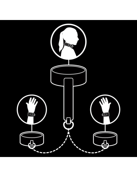 FETISH SUBMISSIVE - COLLAR Y ESPOSAS CUERO VEGANO CON FORRO DE NEOPRENO