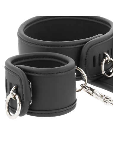 FETISH SUBMISSIVE - COLLAR Y ESPOSAS CUERO VEGANO CON FORRO DE NEOPRENO